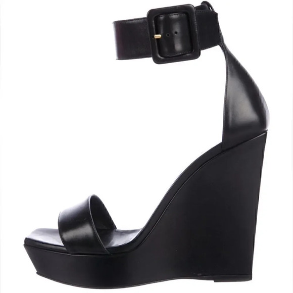 Saint Laurent Shoes - Saint Laurent Black Wedge Buckle Heel